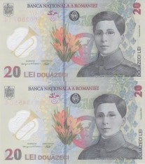 Bancnota Romania 20 lei 2021 si 2023 - PNew UNC ( set x2 polimer ambele date - vezi descriere )
