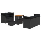 vidaXL Set de canapele pentru grădină cu pernă 8 pcs Negru 3363379