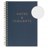 Carnet Notițe A5, Notes &amp; Thoughts, Gri, 2 Subiecte, 80 File, Copertă Moale, Legare Spirală, Oem