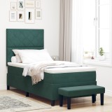 vidaXL Pat cu Somieră cu Saltea și Bancă Verde &Icirc;nchis 90x200 cm Catifea