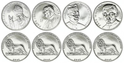 Congo 2004 - 1 franc, Papa Ioan Paul II, set 4 monede UN foto