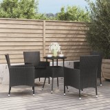 Set bistro de grădină cu perne, 5 piese, negru, poliratan