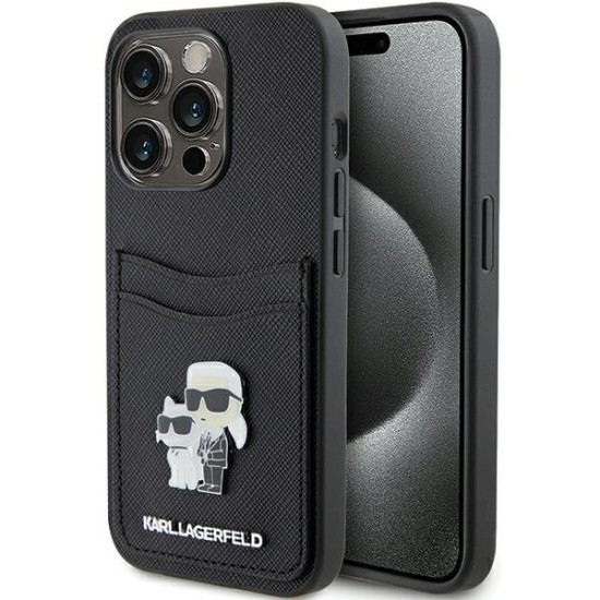 Husa pentru iPhone 15 Pro - Karl Lagerfeld Saffiano Cardslot (KLHCP15LSAPKCNPK) - Karl&amp;Choupette