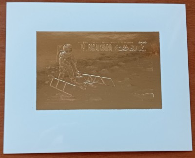 RAS ALKHAIMA-1970-Cosmos-&amp;#039;&amp;#039;APOLLO 11 - realizari spatiale&amp;#039;&amp;#039;-COLITA +2Timbre-dant si nedant&amp;#039;&amp;#039;Metalizate--tiraj redus-MNH NESTAMP. -vezi scan foto