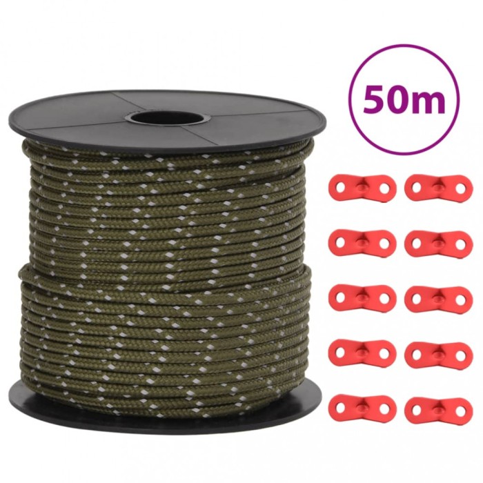 vidaXL Funie pentru cort cu benzi reflectorizante și chei, 50 m, 4 mm 4008123