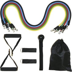 Extensor cu 5 benzi elastice de rezistenta pentru antrenament fitness, accesorii incluse, benzi din latex cu intensitati diferite, manere antiderapant