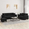 VidaXL Set de canapele cu perne, 3 piese, negru, microfibră