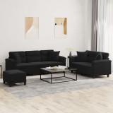 vidaXL Set de canapele cu perne, 3 piese, negru, microfibră