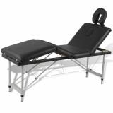 Masa de masaj pliabila, 4 zone, negru, cadru din aluminiu GartenMobel Dekor, vidaXL