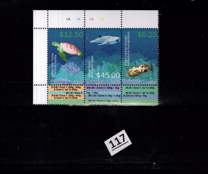 SAMOA 2015-PESTI-VIATA MARINA-TESTOASE-SERIE DE 3 TIMBRE MNH
