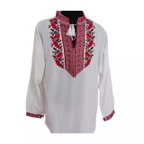Cumpara ieftin Camasa Tip Ie Barbateasca Alba cu Motiv Floral Rosu - CTI06