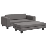 Cumpara ieftin Canapea copii cu taburet gri 100x50x30cm piele ecologica