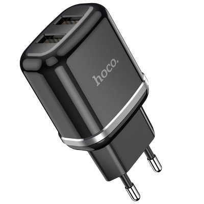 Incarcator Retea USB HOCO N4, 2 X USB, 2.4A, Negru foto