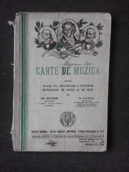 CARTE DE MUZICA PENTRU CLASA VI-A SECUNDARA A TUTUROR SCOALELOR DE BAIETI SI DE FETE - GR. MAGIARI