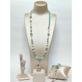 Cumpara ieftin Set Bijuterii Cuarț Amazonit Acvamarin Perle Argint 925 Placat Aur Roz Colier Brățară Cercei Inel Damă Handmade Made in Italy