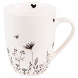 Cumpara ieftin Cana portelan bej negru Flower 12x8x10 cm, 300 ml