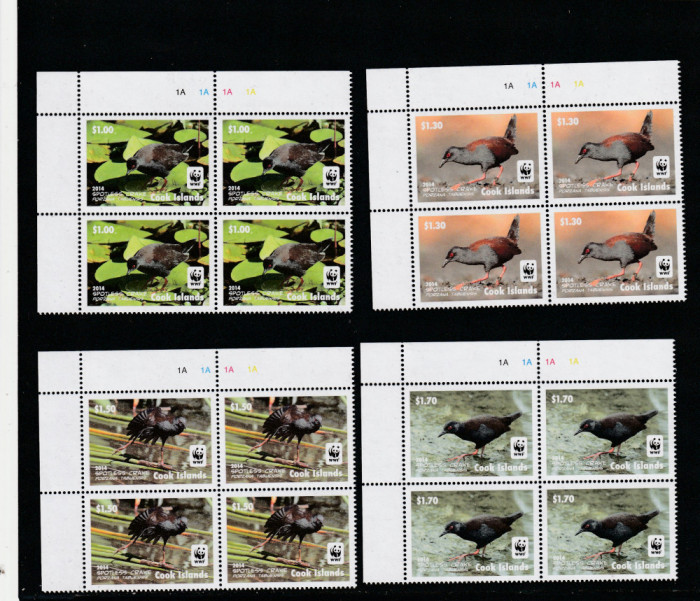 Cook Islands 2014-Fauna,WWF,Pasari,serie (partea I) 4 val.bloc 4dant.,colt coala