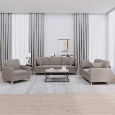 vidaXL Set de canapele cu perne, 3 piese, gri taupe, textil 3202077 foto