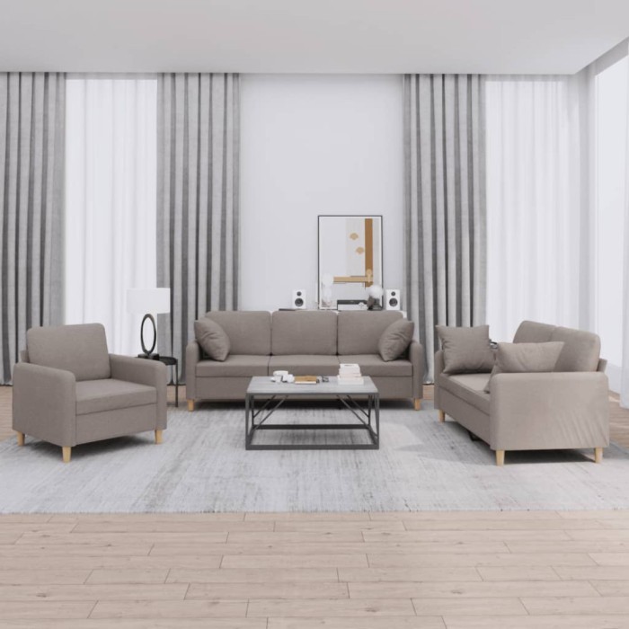 vidaXL Set de canapele cu perne, 3 piese, gri taupe, textil 3202077
