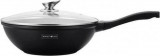 Tigaie Wok marmurata cu inductie - O 30 cm - Pentru toate sursele de caldura - 4,4 litri - Cu capac de sticla - Negru