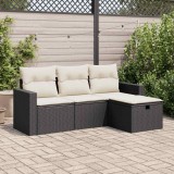 Cumpara ieftin Set mobilier de grădină cu perne, 4 piese, negru, poliratan