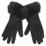 Manusi de iarna pentru femei, cu blana artificiala si margele, compatibile cu ecran tactil, negre, CMCLASS