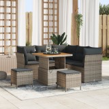 Set de canapea grădină vidaXL cu perne gri din ratan sintetic Acacia, Set de dining grădină vidaXL cu perne gri din ratan sintetic Acacia
