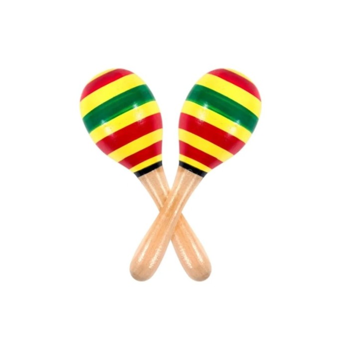 Set 2 Instrumente Bino Maracas Rumba, Curcubeu, lemn, multicolor, 20 cm