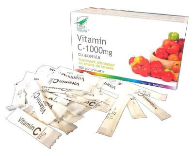 Vitamina C 1000 miligrame cu Acerola si Gust de Lamaie 100 plicuri Medica foto