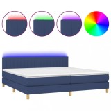 Cumpara ieftin Pat cu arcuri, saltea si LED, albastru, 200x200 cm, textil