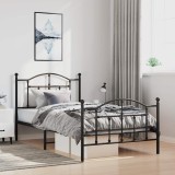VidaXL Cadru pat metalic cu tăblii de cap/picioare, negru, 100x200 cm