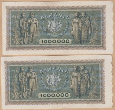 (4) 2 BANCNOTE ROMANIA - 1.000.000 LEI 1947 (1 MILION LEI) 16 APRILIE, REGALISTE, SERII CONSECUTIVE - 1 BUC AUNC