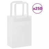 vidaXL Pungi H&acirc;rtie Albe cu M&acirc;nere, 15x8x21 cm, 250 Bucăți, Kraft 80 g/mp, Pungi Cadou, Sacose Hartie, Pungi Cumparaturi