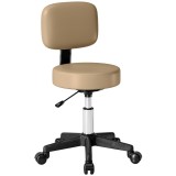 HOMCOM Taburet cu roți reglabil pe &icirc;nălțime cu spătar 72-84 cm, 360&deg; rotativ, scaun de lucru pentru birou, salon, maro deschis | Aosom Romania