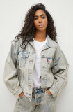 Levi&#039;s geaca jeans femei, culoarea gri, de tranzitie, oversize