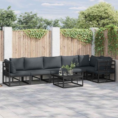 vidaXL Set de canapele pentru grădină cu pernă 7 pcs Negru Aluminiu 3378869 foto