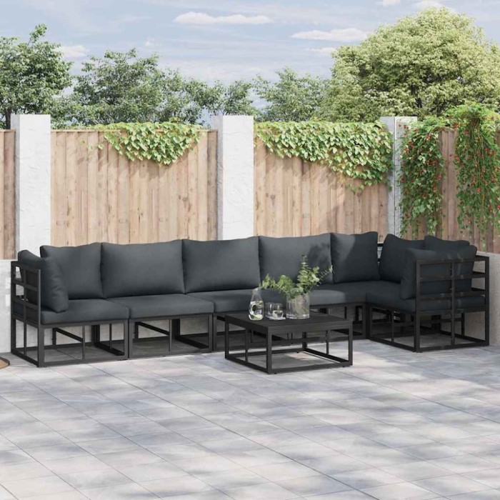 vidaXL Set de canapele pentru grădină cu pernă 7 pcs Negru Aluminiu 3378869