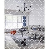 Set 58 Oglinzi Acrilice din PVC, in forma de Romb, Autoadezive pentru Decorarea Peretilor, 100 x 100 cm, Premium, CBD CORAL BEST DEALS Argintiu cromat