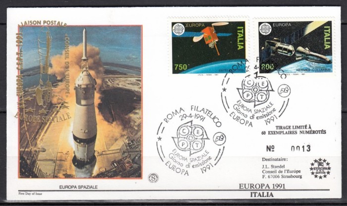 Italia 1991 - FDC SPECIAL AUR - EUROPA SPATIALA - Tiraj 60 ex. numerotate