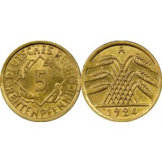 Germania 1924A - 5 reich rentenpfennig, circulata