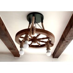 Lustră rustică din lemn și funie &ndash; unicat, roată car