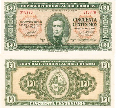 Uruguay 50 Centesimo 1939 P-34 UNC foto