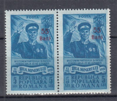 ROMANIA 1952 LP 313 ZIUA MINERULUI SUPRATIPAR PERECHE MNH foto