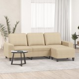 VidaXL Canapea cu 3 locuri cu taburet, crem, 180 cm, material textil