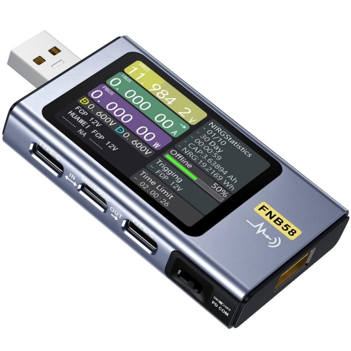Tester USB Fnirsi FNB58 E-marker test rezistenta capacitate Bluetooth