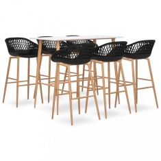 vidaXL Set mobilier de bar, 7 piese, alb și negru