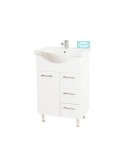 Set mobilier baie cu lavoar ceramic GN1531, front MDF, 55 cm, 2 usi, 2 sertare, picioare cromate reglabile, balamale soft close, alb