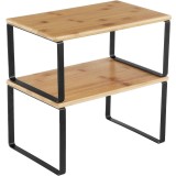 SONGMICS Set 2 rafturi de bucatarie suprapozabile, pentru ustensile sau condimente, 20x30x16cm, natur si negru Household NewTrend