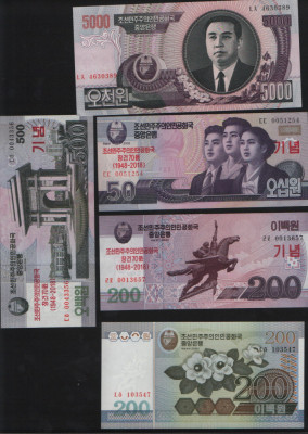 Set / Lot 10 bancnote 5 - 5000 won Coreea de Nord 1998 - 2013 / UNC foto