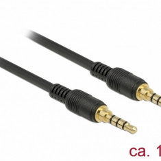 Cablu stereo jack 3.5mm 4 pini (pentru smartphone cu husa) Negru T-T 1m, Delock 85595